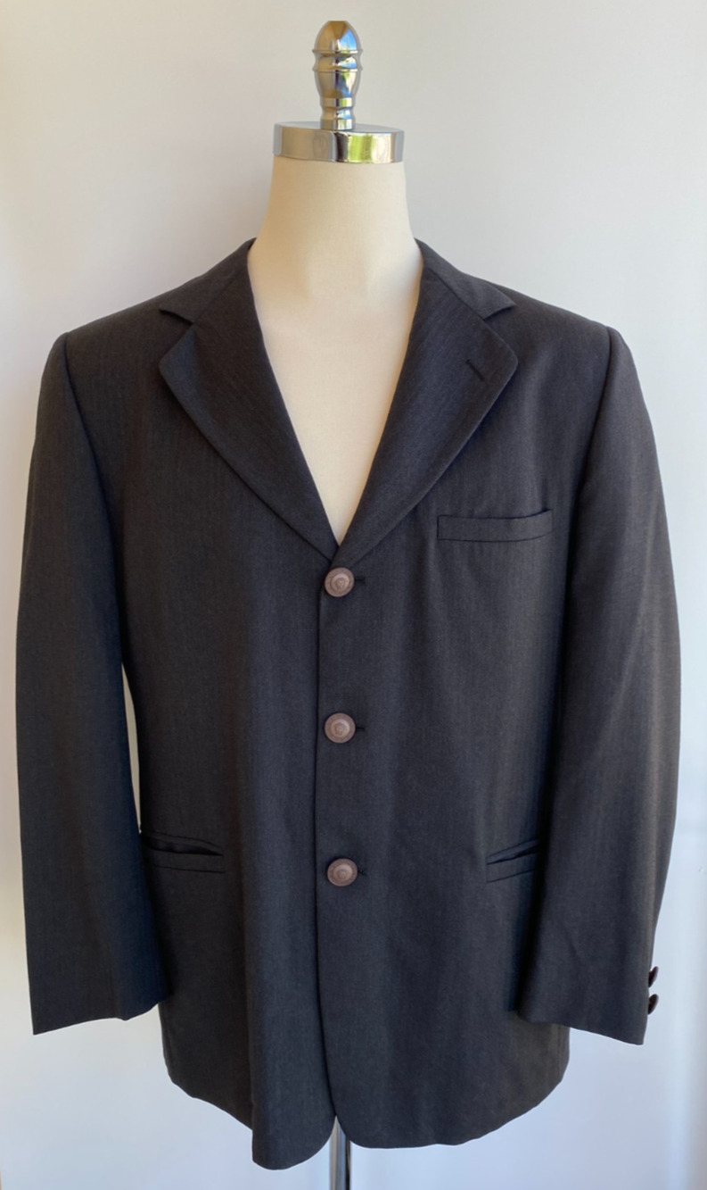 Vtg Gianni Versace Blazer Mens Gray Herringbone Notch Lapel Jacket 52 US 44/46R